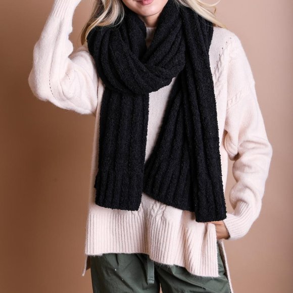 Accessories - Ultra Soft Boucle Cable Knit Scarf Black